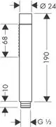 Technische Zeichnung eines AXOR Handbrausenmodells. Darstellung mit Maßen und Anschlüssen, einschließlich Ø24 mm und G ½.
